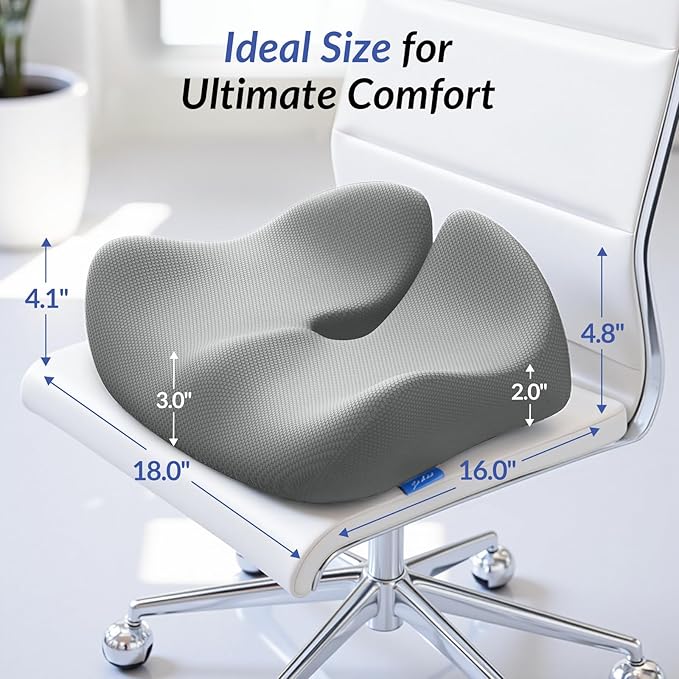 ZIKEE Pioneering Seat Cushion for Pressure Relief, Ergonomic Office Chair Cushion for Coccyx, Back & Lumbar Support, High-Density Memory Foam Car Seat Cushion with Anti-Slip Base