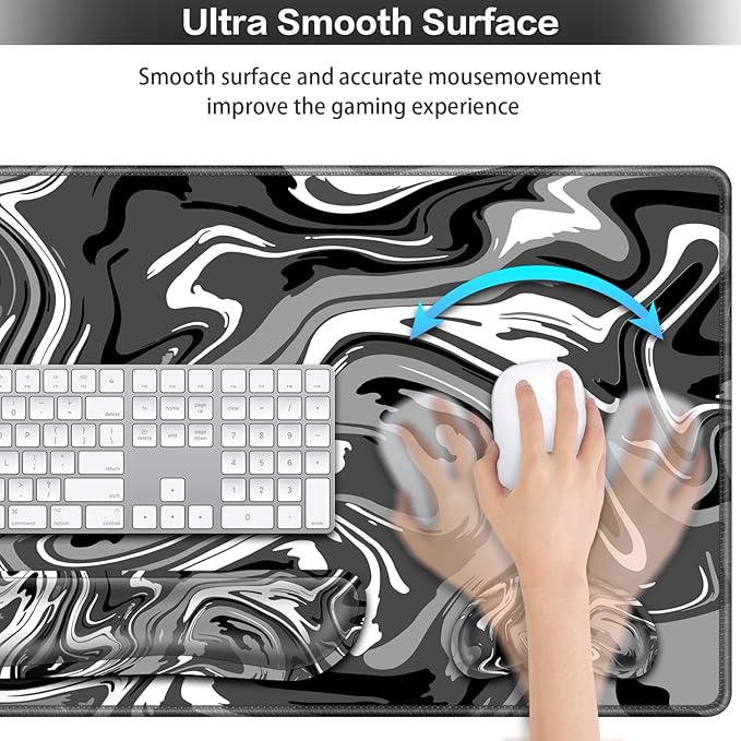 Desk Mat Black, Large Gaming Mouse Pad with Wrist Rest, 4in1 XXL Mousepad+Keyboard Wrist Rest+Mouse Pad Wrist Support+Cup Coaster Set Ergonomic Computer Desk Arm Wrist for Decor Home Office Women