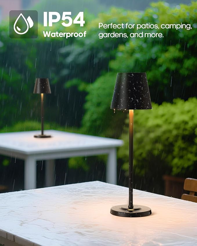 GOODEA LED Cordless Table Lamp Rechargeable, 3-Height Adjustable, 5500mAh Battery Operated Lamp, 3-Color Dimming Touch Lamp, Portable Lamp for Dining, Bedroom,Camping, Outdoor, Indoor(Black 2 Pcs)
