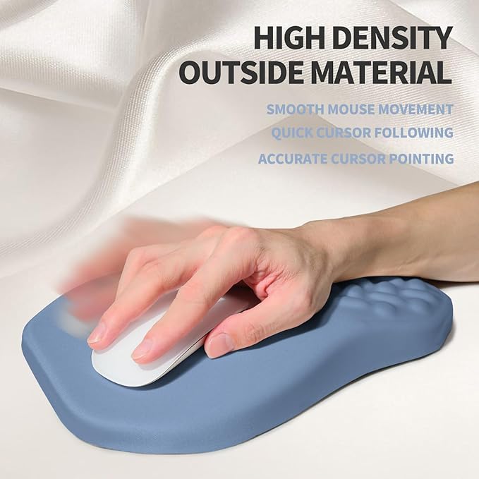 Ergonomic Raised Mouse Pad Wrist Support with Bilateral Slope Memory Foam Mousepad for Wrist Rest and Carpal Tunnel 11.8x7.9〃 Stone Blue