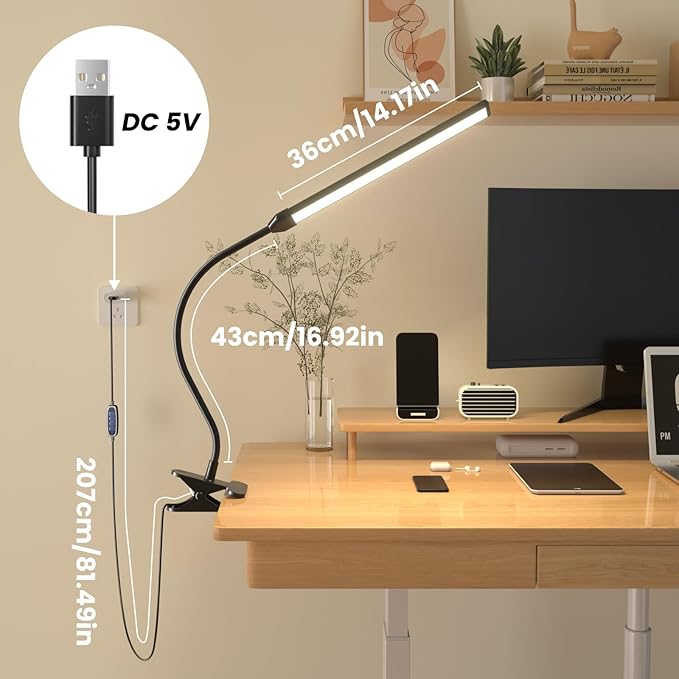 Clip-On LED Easel Lamp for Artists, 3 Color Modes, 10-Level Dimmable, 300lm Eye-Care Easel Lights for Painting, Drawing with Flexible Arm, USB-Powered(No Battery)