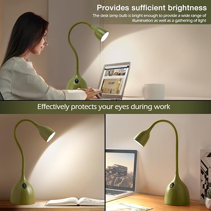 Gooseneck Desk Lamp 360° LED Flexible Reading Light Small Desk Lamps for Small Spaces Home Office Bedroom College Dorm Desk Bookshelf Nightstand Table Lamp (Green)