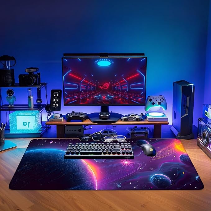 Interstellar Extended Gaming Mouse Pad 35.4x15.7Inch Large Desk Mat Anti-Slip Rubber Base & Durable Stitched Edges for Gamers Smooth Mouse Writing Surface for Desk Office/Home