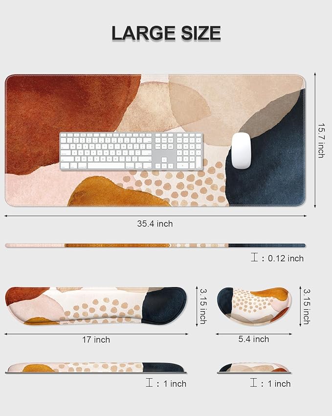 Auhoahsil Large Mouse Pad with Wrist Rests for Keyboard & Mouse, Thick Soft Ergonomic Memory Foam Wrist Supports, Big & Long Desk Mat 35.5 x 15.7 in, for Office Gaming Computer, Abstract Stone