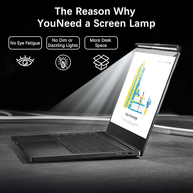 Wodgreat Laptop Monitor Lamp, LED Screen Light Bar, Adjustable Brightness & Color Temperature, Eye-Care Tablet Lamp for Keyboard, No Screen Glare, Space Saving, USB Powered, for Laptop Only