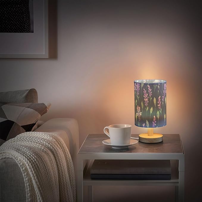 Deep Purple Lavender LED Table Lamp, Bedside Lamp with Linen Lampshade, Flicker-Free Eye Care USB Plug in Nightstand Lamp, for Bedroom and Office