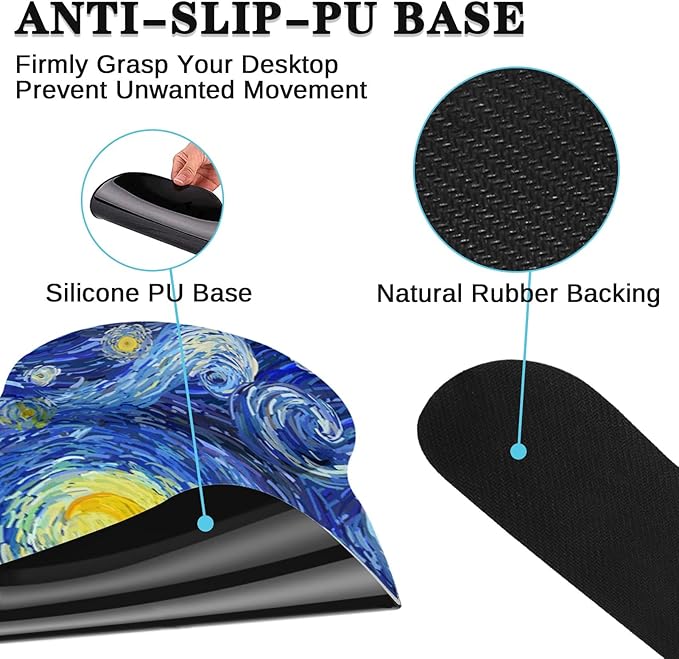 Britimes Ergonomic Mouse Pad Set with Wrist Rest Abstract Night Sky Non-Slip Rubber Base Wrist Cushion Support and Coasters Mousepad with Wrist Support for Computer Keyboard and Desk