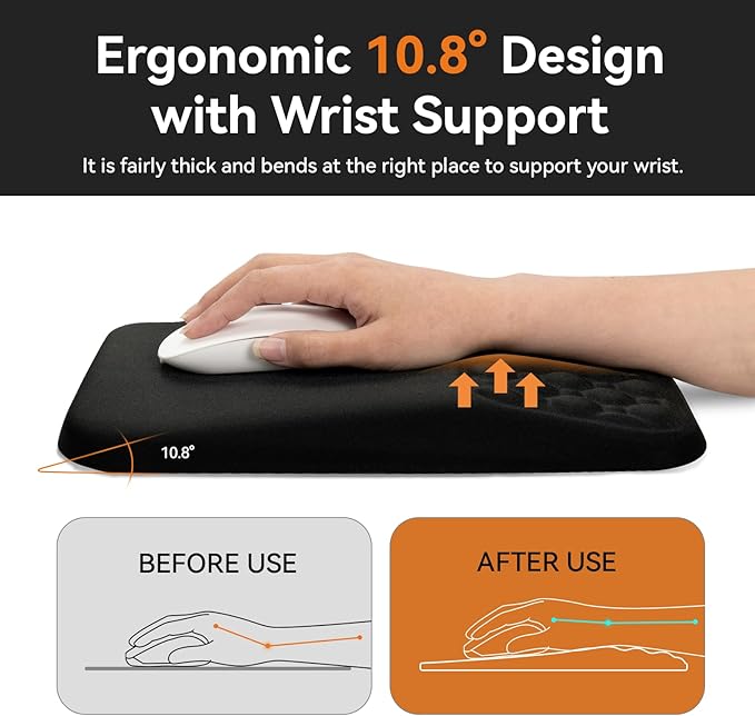 Ospelelf Mouse Pad with Wrist Rest Black Ergonomic Comfortable Wrist Support Mousepad for Laptop Computer