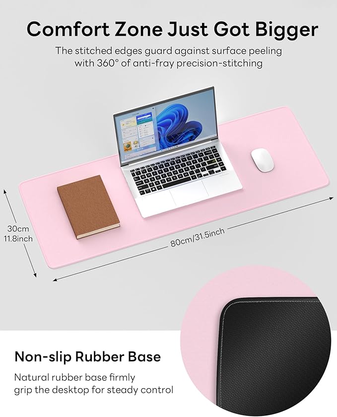 Pink Mouse Pad, 31.5 x 11.8 Large Desk Mat with Stitched Edges & Non-Slip Base, Mousepad for Office, Home, Work