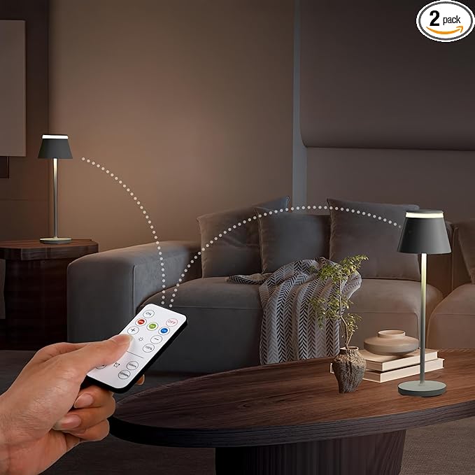 Cordless Table Lamps Set of 2 | USB Charging or Rechargeable Base | LED Lights Touch Operated or Remote Control | Desk Lamp 3 Color Stepless Dimmable | Wireless & Portable Light for Home Outdoor