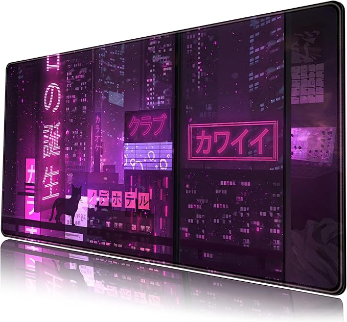 Purple Gaming Mousepad Japanese Desk Mat XXL Extended Anime Cool Large Mouse Pad Keyboard Mouse Mat Desk Pad for Computer Laptop Gamers 31.5''X15.7'' Non-Slip Rubber Base with Stitched Edges