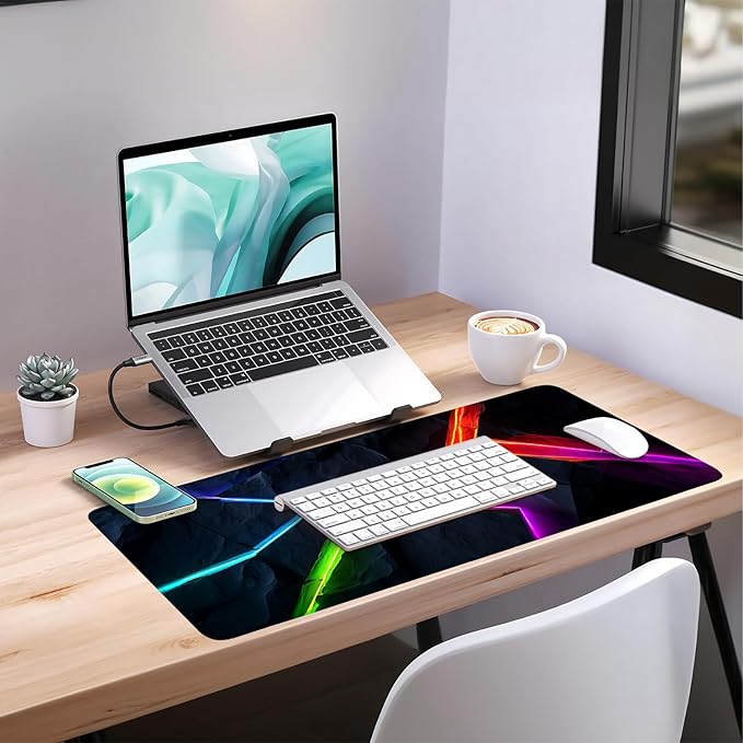 Energy Bar Extended Gaming Mouse Pad 35.4x15.7Inch Large Desk Mat Anti-Slip Rubber Base & Durable Stitched Edges for Gamers Smooth Mouse Writing Surface for Desk Office/Home