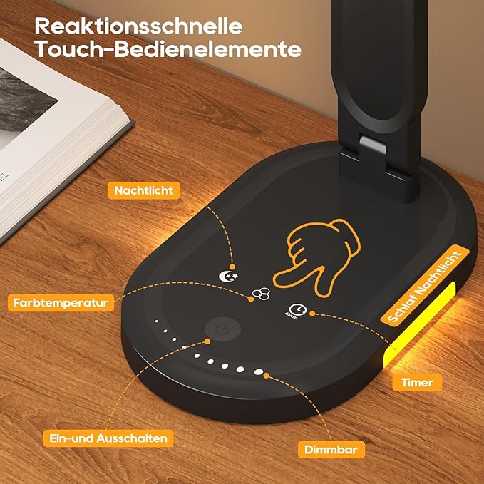 LED Desk Lamp with Dimmable Light, 5 Color Temperatures 3000K-6500K, 10 Brightness Levels, Modern Task Light for Home Office, 2 Pack