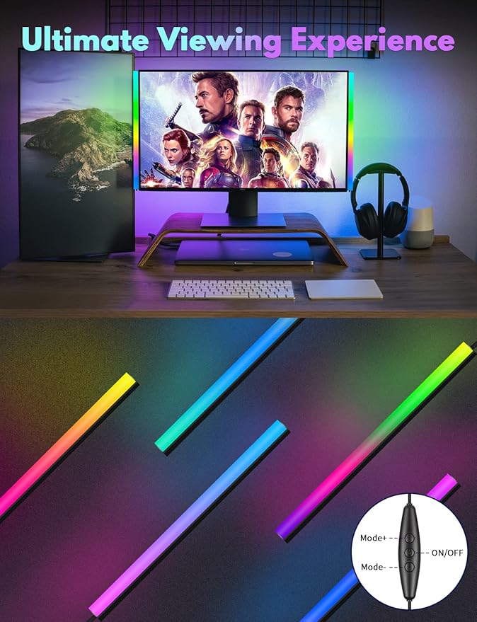 JUSJUBR 3pcs Under Monitor Light Bar, 12inch Gaming Lights for Gaming Setup, RGB Light Bar for Room/Monitor/PC, RGB Desk Light, LED Lights for Desk Gaming, USB Light Bar, Color Change LED Bar Lights