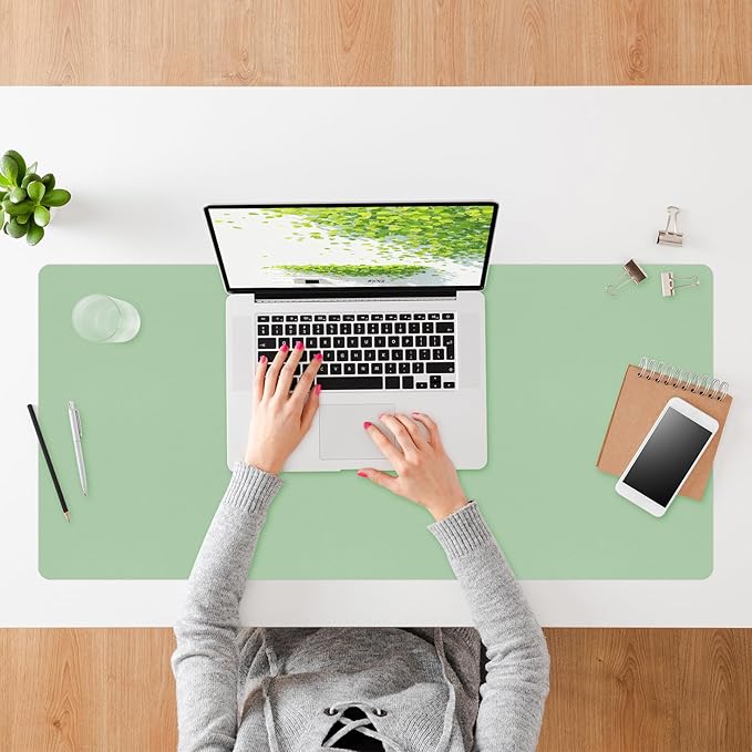 Green Desk Mat, 31.5"×15.7" Desk Matt for Desktop, Waterproof Keyboard Pad, Computer Mats for Desktop, Large Mouse Pad, Non-Slip Computer Mat for Office Home - Lake Green