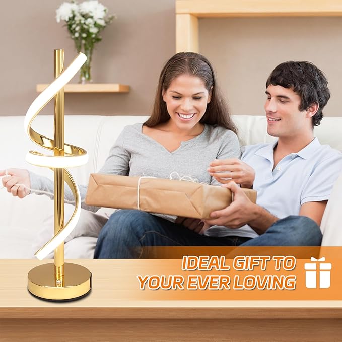 LED Modern Table Lamp, Dimmable Spiral LED Table Lamp, 3 Colors Touch Control, Modern Nightstand Lamp with USB/Type C for Bedroom Living Room