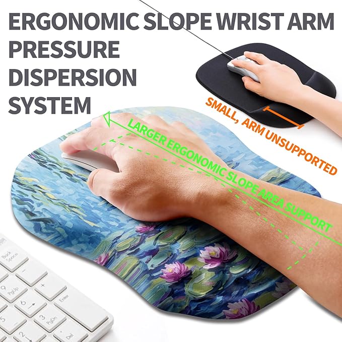 Ergonomic Slope Mouse Pad Wrist Support, Wrist Rest Mousepad for Carpal Tunnel with Massage Bulge and Slow Rebound Memory Foam (12x8 inch, Lotus Pond)
