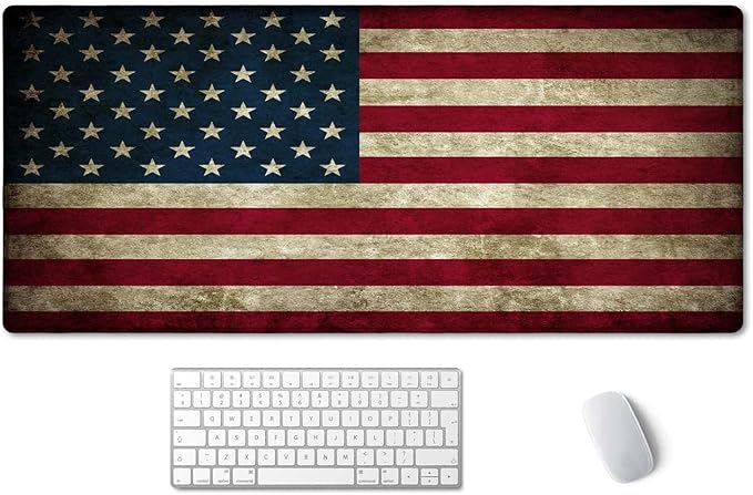 SSOIU Vintage American Patriotic US Flag Mouse Pad 35.5 X 15.7 Inch XXL Full Desk Mousepad Extended Large Non-Slip Rubber Base Waterproof Big Keyboard Mat with Stitched Edges for Gaming and Office