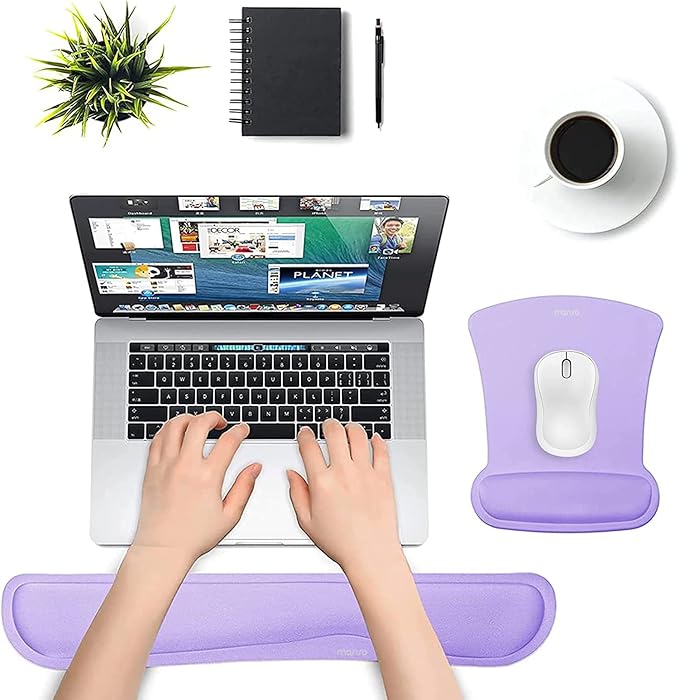 MOSISO Wrist Rest Support for Mouse Pad & Keyboard Set, Ergonomic Mousepad Non-Slip Base Home/Office Easy Typing Cushion with Neoprene Cloth & Raised Memory Foam, Light Purple