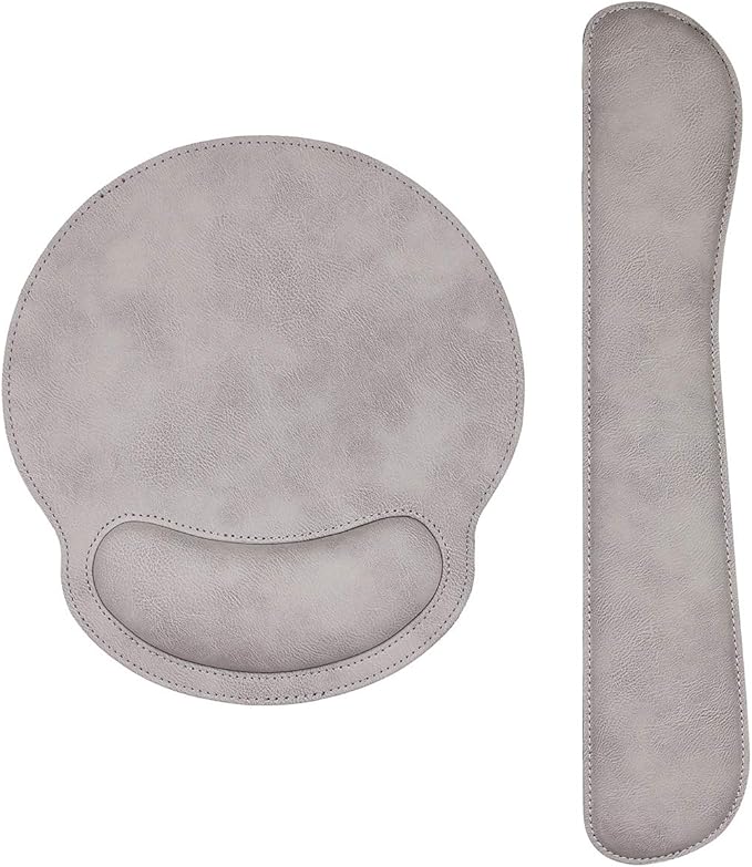 RICHEN Ergonomic PU Leather Keyboard Wrist Rest and Mouse Pad with Wrist Support, Memory Foam Set for Computer/Laptop,Gaming and Office, Comfortable for Easy Typing (Gray White)