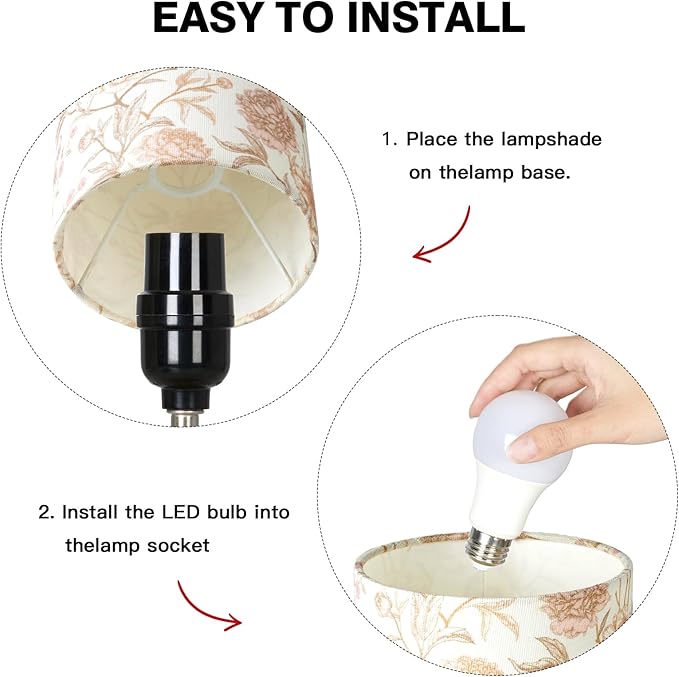 Bedside Touch Lamp with Flower Fabric Shade, 3 Way Dimmable Wood Bedroom Lamp for Nightstand with 2 USB Charging Ports, Small Table Lamp for Living Room Reading Desk (LED Bulb Included)