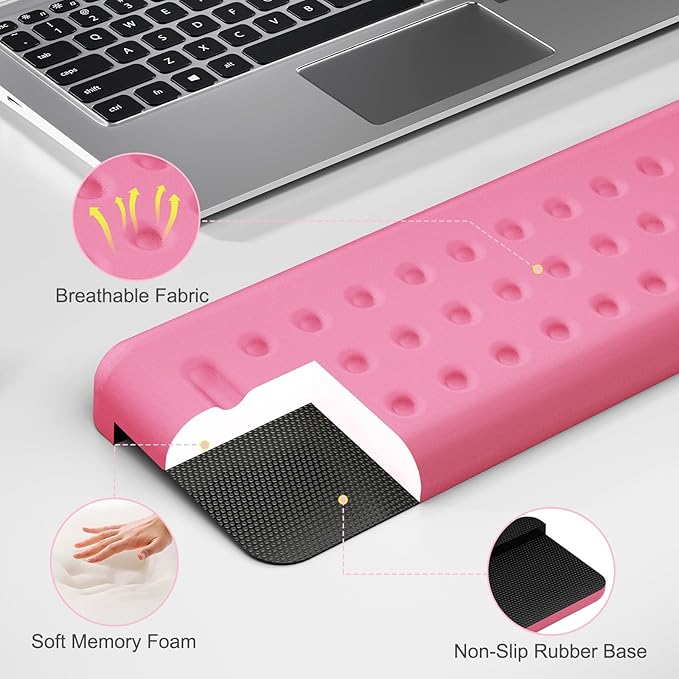 Leolee L-Shaped Desk Elbow Pads for Desk, Pink Memory Foam Arm Rest for Desk with Non-Slip Base, Ergonomic Desk Edge Cushion, Wrist Rest for Computer Keyboard, Typing, Office, Home (2 Piece)