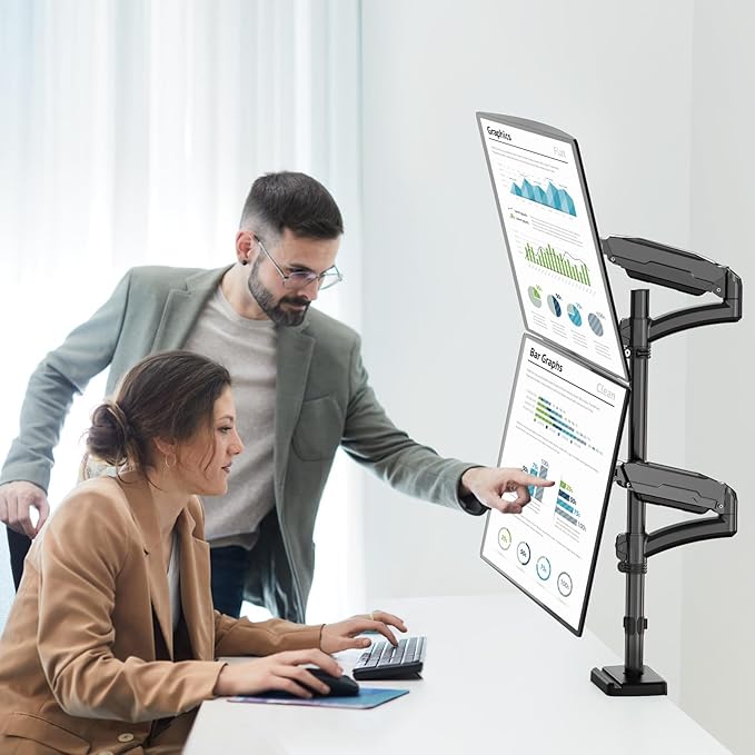 MOUNT PRO Vertical Dual Monitor Mount, Stacked Monitor Stand for 2 Computer Screens up to 32 inches, Fully Adjustable Full Motion Display Desk Mount, Each Arm Holds up to 17.6lbs, VESA Mount