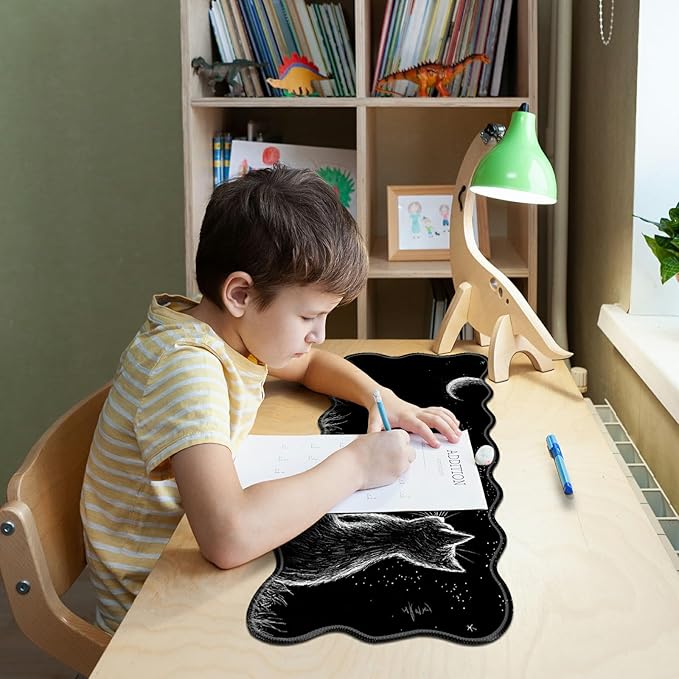 Black Cat Moon Large Gaming Mouse Pad Plus a Coaster, 31.5 x 11.8 inches Desk Mat Extended XL Mousepad with Stitched Edge Non-Slip Rubber, Desk Pad Computer Mouse Mat for Home Office