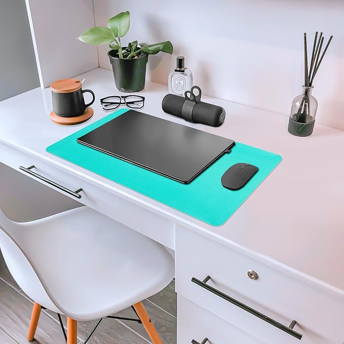 Non-Slip Desk Pad Mat, Leather Desk Mat for Desktop, Waterproof Green Computer Mouse Mat Desktop Protector for Office/Home, 23.6" x 13.7"