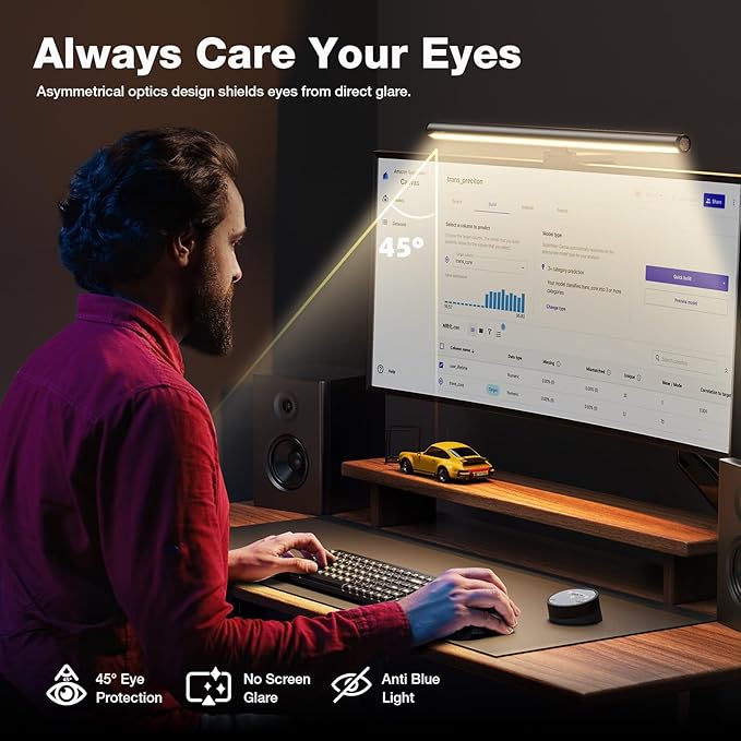 Douxlife Monitor Light Bar with Visual Wireless Remote & Touch Dual Control, Eye-Care Computer Monitor Lamp with Asymmetrical Optical Design, Stepless Dimming Screenbar for Home Office Gaming, Gray