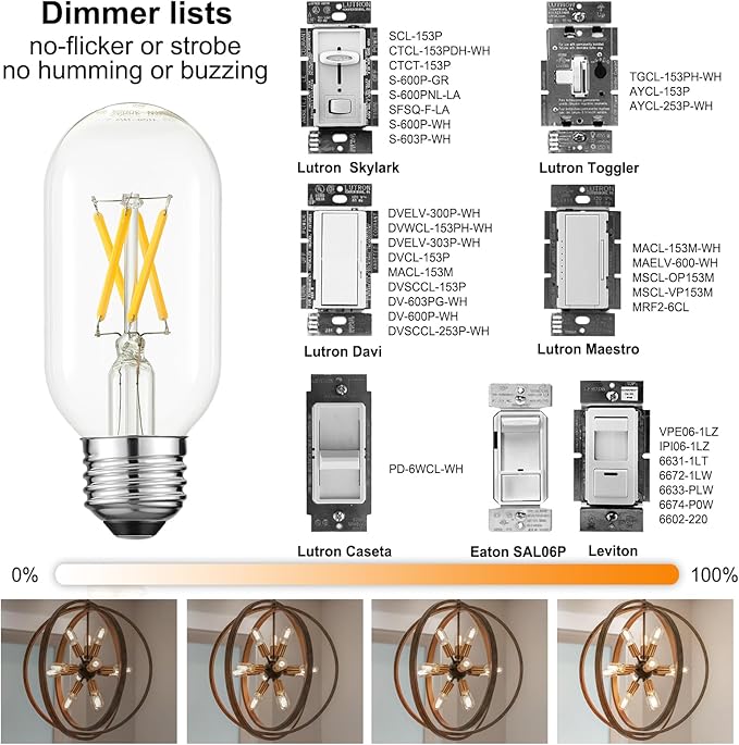 LiteHistory T14 T45 LED Bulb,6W E26 LED Bulb Dimmable Equivalent E26 Bulb 60 Watt,Warm White 3000K E26 Edison Bulb,AC120V,600lm,CRI85,Clear Glass,Tubular Light Bulb,ETL Listed,Pack of 6