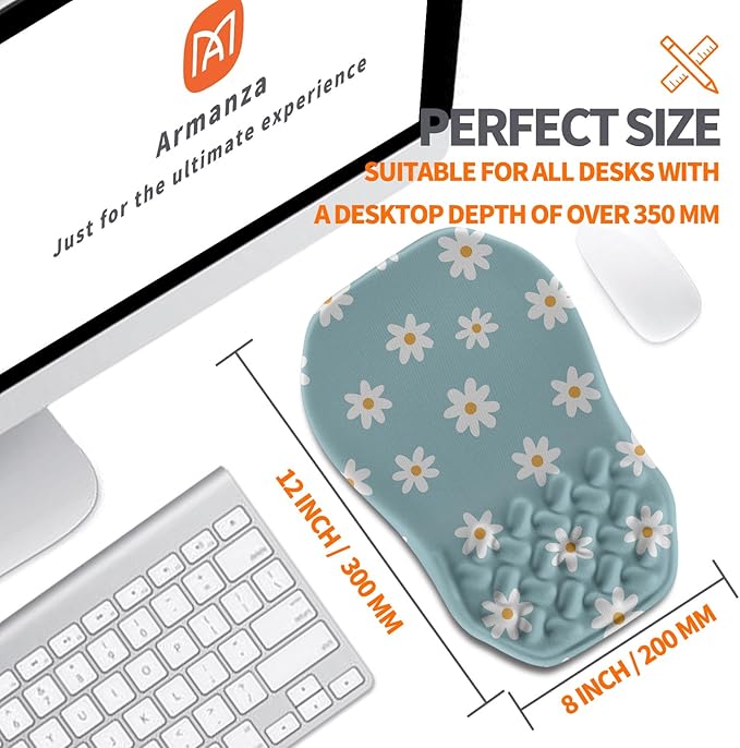 Ergonomic Slope Mouse Pad Wrist Support, Wrist Rest Mousepad for Carpal Tunnel with Massage Bulge and Slow Rebound Memory Foam (12x8 inch, White Flowers)