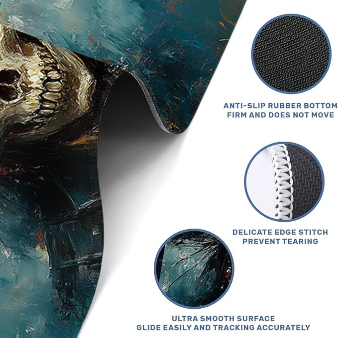 Ghost Gaming Mouse Pad Large Desk Mat Skeleton Pirate Naval Captain Skull Mousepads Computer Keyboard Pad Mouse Mat Laptop Mat 31.5 x 11.8 Mouse Pads for Desk Home Office Gaming