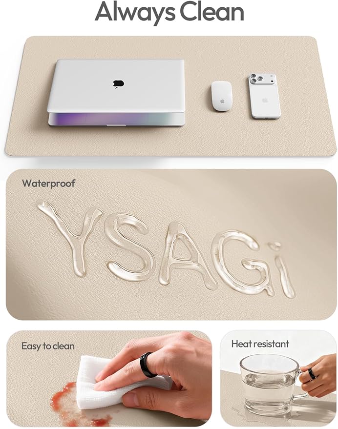 YSAGi Leather Desk Pad Protector, Office Desk Mat, Large Mouse Pad, Non-Slip PU Leather Desk Blotter, Laptop Desk Pad, Waterproof Desk Writing Pad for Office and Home (Eggshell, 55" x 24")