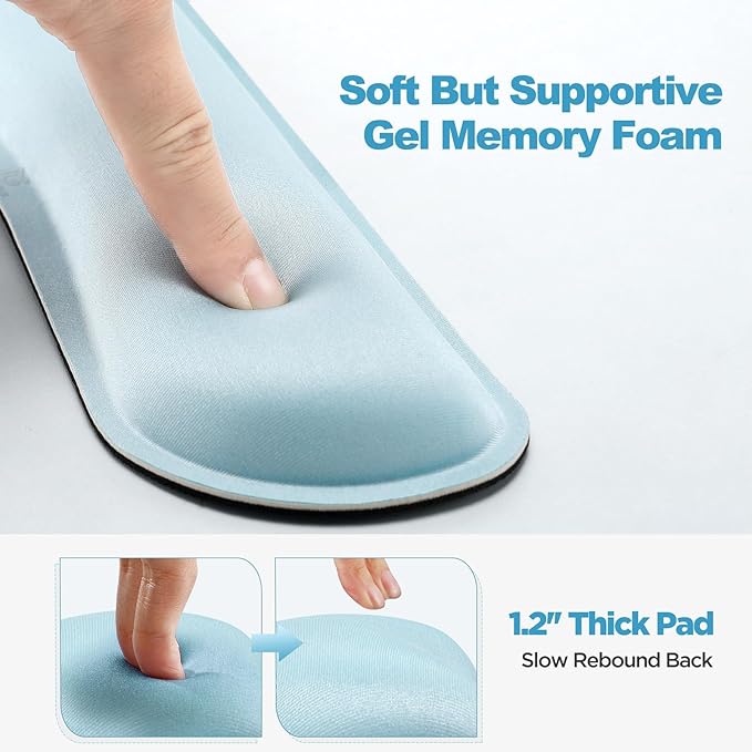 Gimars Upgrade Enlarge Gel Memory Foam Set Keyboard Wrist Rest Pad, Mouse Wrist Cushion Support for Office, Computer, Laptop, Mac, Comfortable, Lightweight for Easy Typing,Sky Blue