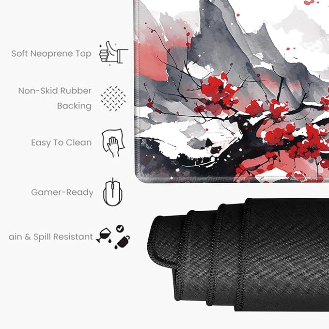Cherry Blossom Mouse Pad Sakura 36x12 Desk Mat Japanese Desk Pad Gaming Large Mousepad Long Mouse Mat Extended Computer Mat for Wireless Mouse Non Slip Work Women