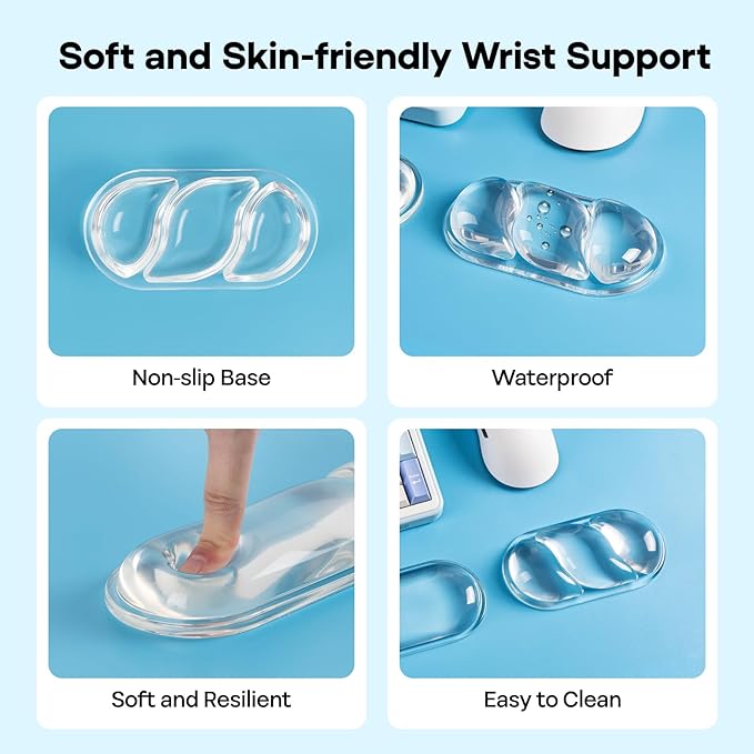EPOMAKER CloudGel Wrist Rest for Keyboard and Mouse, 2 Pieces Silicone Wrist Support, Anti-Slip Rubber Bottom, Ergonomic Design, Suitable for Office/Computer/Laptop/Gaming (Clear)