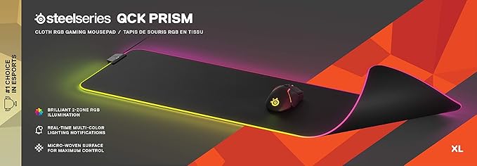 SteelSeries QcK Gaming Mouse Pad - XL RGB Prism Cloth - Sized to Cover Desks