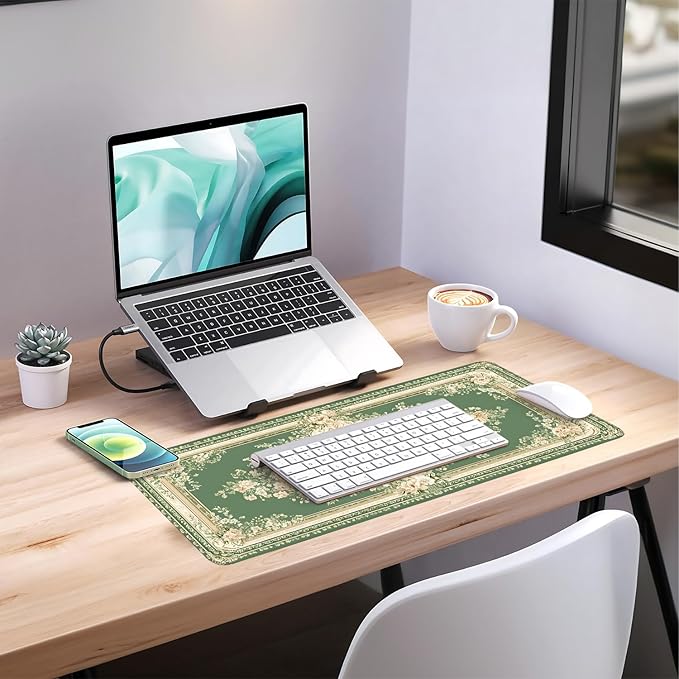 Blue Retro Spring Extended Gaming Mouse Pad 31.5x11.8inches Large Desk Mat Anti-Slip Rubber Base & Durable Stitched Edges for Gamers Smooth Mouse Writing Surface for Desk Office/Home