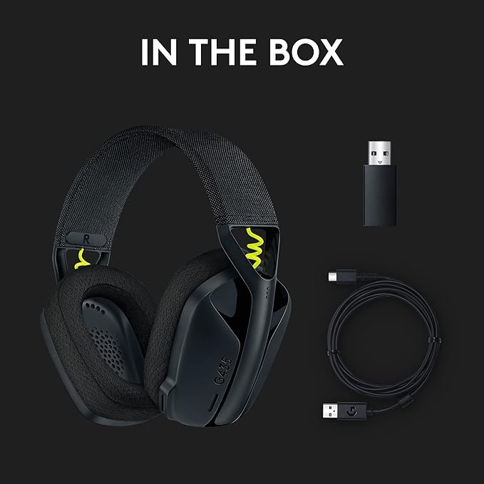 Logitech G435 Lightspeed & Bluetooth Wireless Gaming Headset - Lightweight Over-Ear Headphones, Built-in mics, 18h Battery, Dolby Atmos, PC, PS4, PS5, Nintendo Switch/Switch 2, Mobile - Black