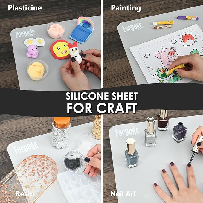 Extra Large Silicone Mat for Resin 36.2" x 24", 2MM Thick Silicone Craft Mat for Table, Multifunction Silicon Matt for Kitchen Countertop Protector Heat Resistant Placemat by Foepoge(Gray)