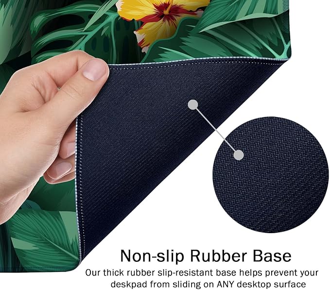 SSOIU Tropical Plants and Birds Large Desk Pad, Extra Large Gaming Mat, Non Slip Rubber Base, Stitched Edges - 35.5" x 15.7" for Work, Game, Office, Home