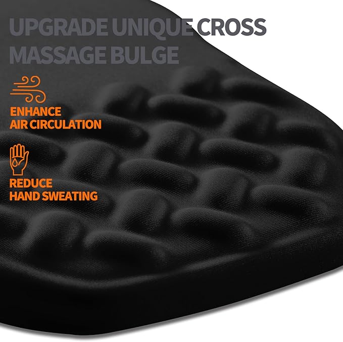 Ergonomic Slope Mouse Pad Wrist Support, Wrist Rest Mousepad for Carpal Tunnel with Massage Bulge and Slow Rebound Memory Foam (12x8 inch, Black)