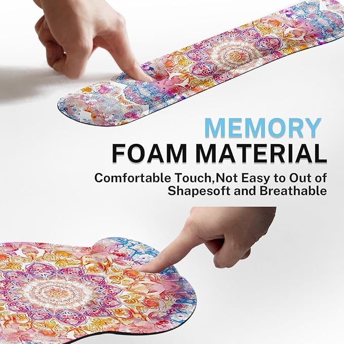 Arttown Boho Flower Floral Desk Mat Ornate Colorful Mouse Pad Set 4 in 1 Vintage Ergonomic Design Large Desk Pad + Keyboard Wrist Rest + Mouse Wrist Rest + Coaster Suitable for Home Office Study Game