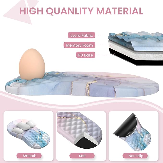 Desk Pad Mat, Large Mouse Pad with Wrist Rest, Ergonomic Keyboard and Mouse pad with Massage Design & Memory Foam, Computer Mouse Pad for Home Office Study Game, Pink Blue Marble