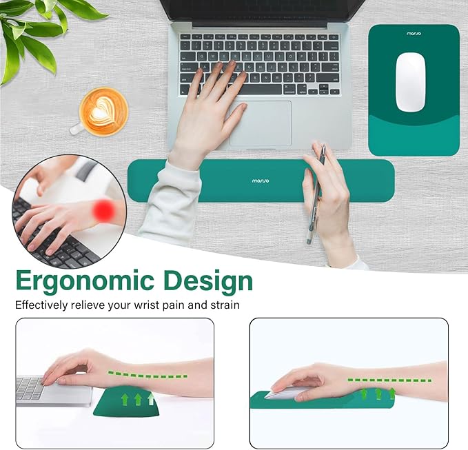 MOSISO Wrist Rest Support for Mouse Pad&Keyboard Set, Rectangular Ergonomic Mousepad Non-Slip Base Home/Office Easy Typing Pad with Neoprene Cloth&Raised Silicone Lining, Teal Green