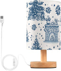 Christmas Tree LED Table Lamp, Bedside Lamp with Linen Lampshade, Flicker-Free Eye Care USB Plug in Nightstand Lamp, for Bedroom and Office
