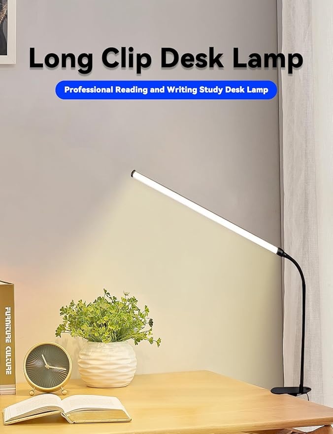 2 Pack LED Desk Lamp with Clamp,Eye-Friendly Clip on Lights for Home Office Study Reading,3 Modes 10 Brightness,Long Flexible Goose-Neck,Swing Arm Architect Task Table Lamps with USB Adapter