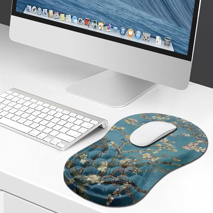 Hokafenle Ergonomic Mouse Pad Wrist Support, Wrist Rest Mousepad for Carpal Tunnel with Integrated Memory Foam Slope Massage Bulge (11.8x7.9 inch,Apricot Flower)