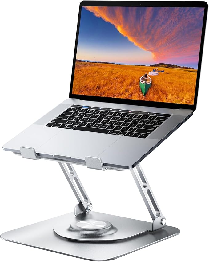 Laptop Stand for Desk, Adjustable Computer Stand with 360° Rotating Base, Ergonomic Laptop Riser for Collaborative Work, Foldable & Portable Laptop Stand, fits for All 10-16" Laptops (Sliver)